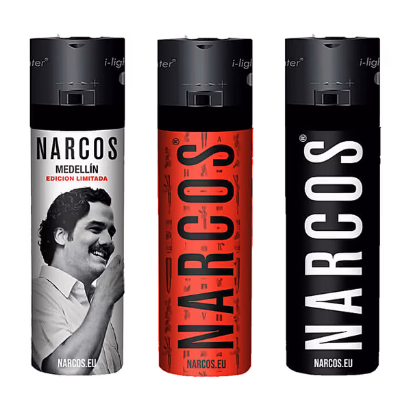 Zapalovače Narcos Design 2 – černý, červený a bílý Medellín; cena je za 1 kus