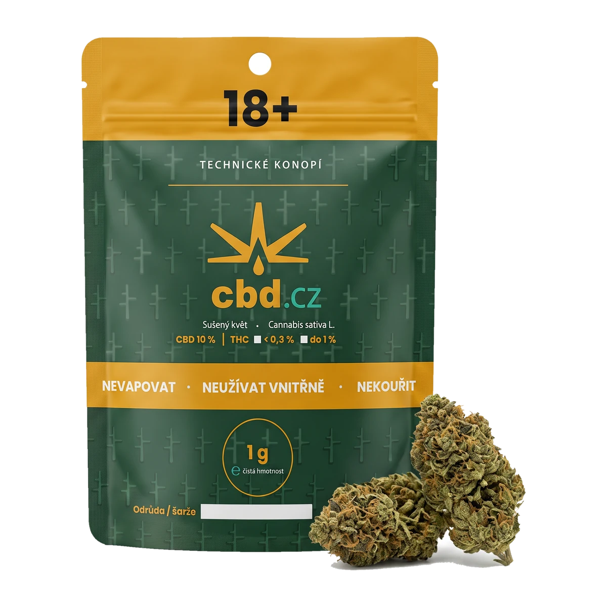 CBD květy AK-47 1 g — doypack obal cbd.cz se sušeným konopným květem