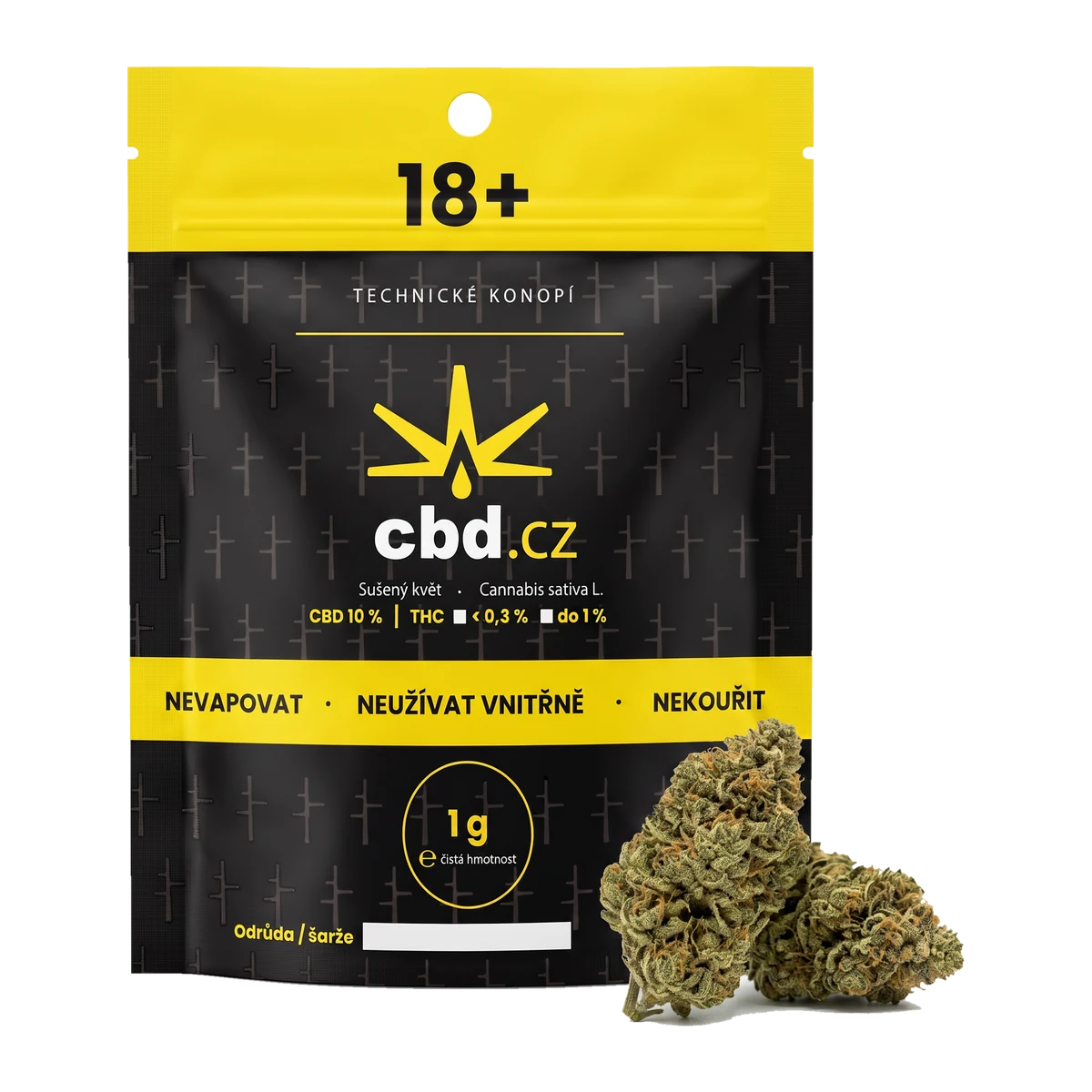 CBD květy Lemon Haze 1 g — doypack obal cbd.cz se sušeným konopným květem